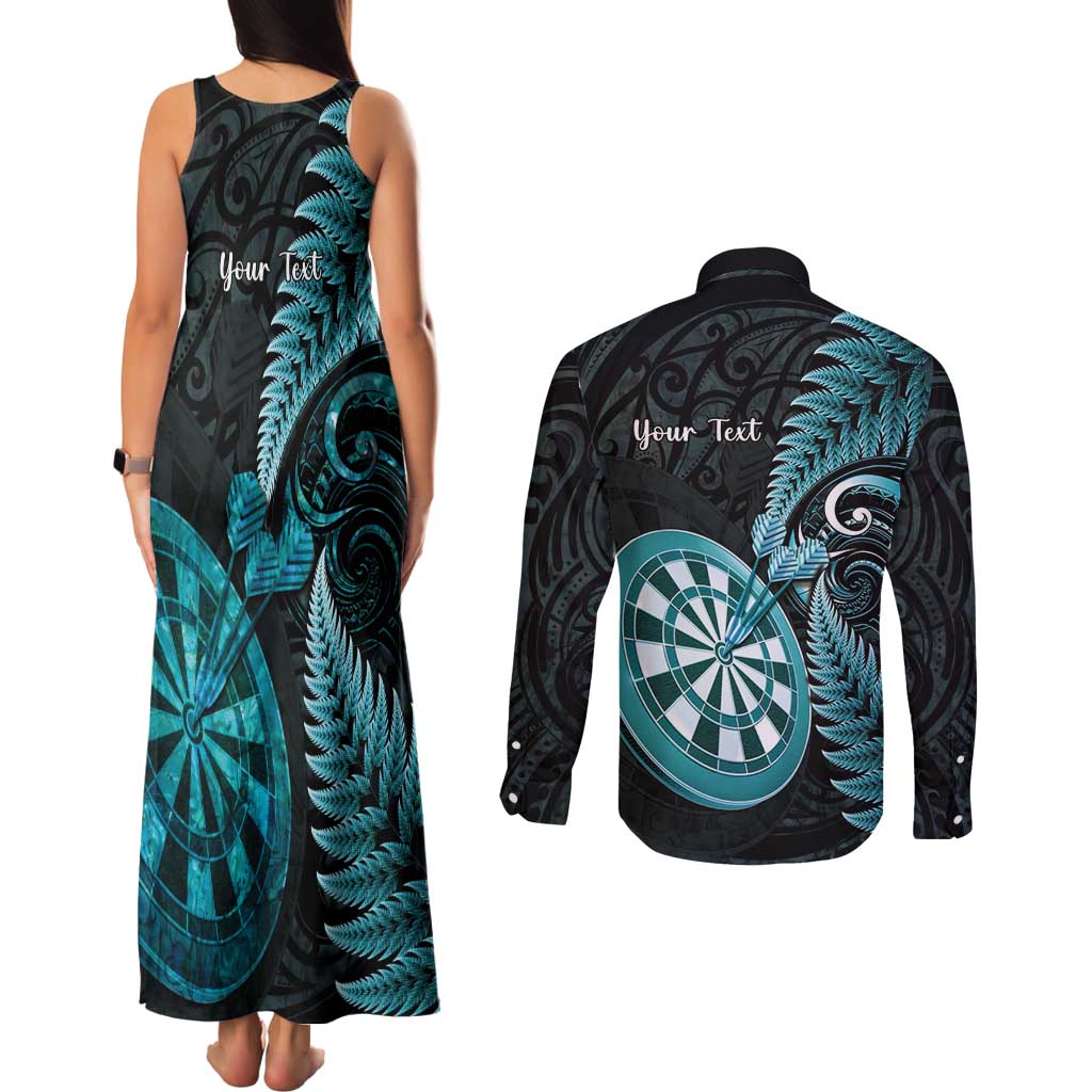Personalised New Zealand Darts Couples Matching Tank Maxi Dress and Long Sleeve Button Shirt Happiness Is A Tight Threesome Maori Paua Shell