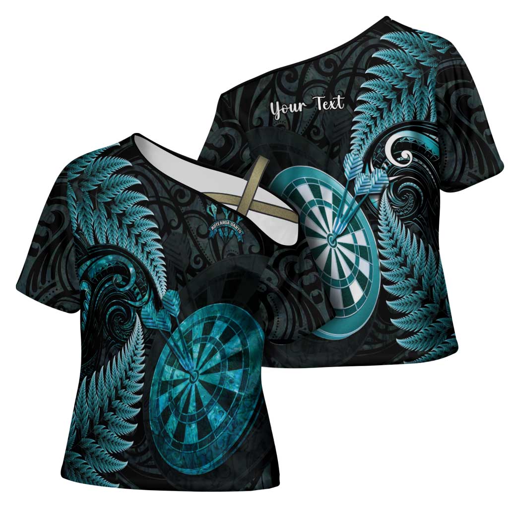 Personalised New Zealand Darts Cross Shoulder Shirt Happiness Is A Tight Threesome Maori Paua Shell - Polynesian Pride