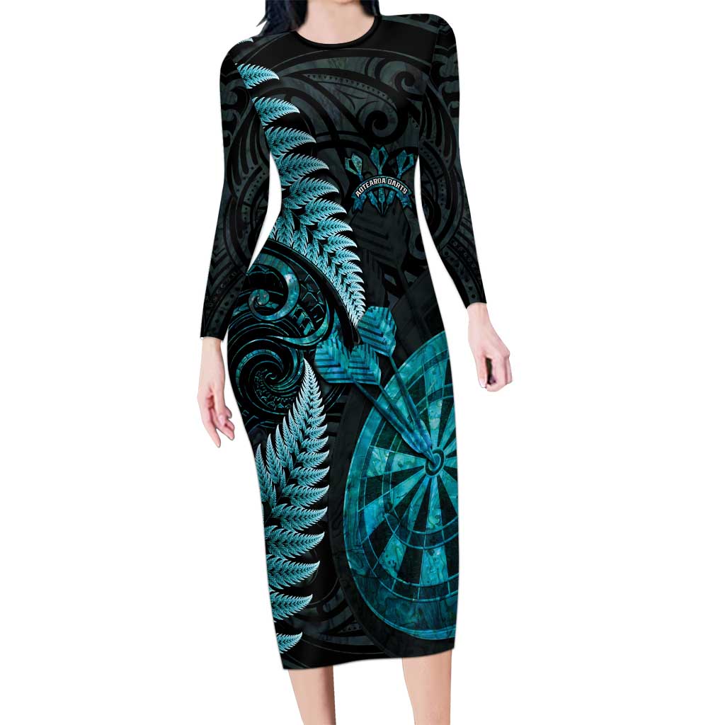 Personalised New Zealand Darts Family Matching Long Sleeve Bodycon Dress and Hawaiian Shirt Happiness Is A Tight Threesome Maori Paua Shell