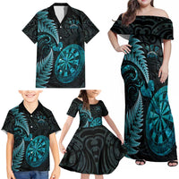 Personalised New Zealand Darts Family Matching Off Shoulder Maxi Dress and Hawaiian Shirt Happiness Is A Tight Threesome Maori Paua Shell
