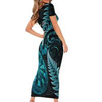 Personalised New Zealand Darts Family Matching Short Sleeve Bodycon Dress and Hawaiian Shirt Happiness Is A Tight Threesome Maori Paua Shell