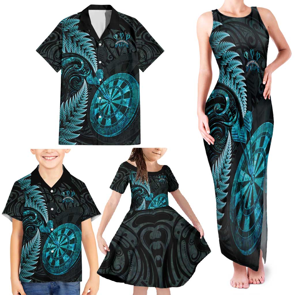 Personalised New Zealand Darts Family Matching Tank Maxi Dress and Hawaiian Shirt Happiness Is A Tight Threesome Maori Paua Shell