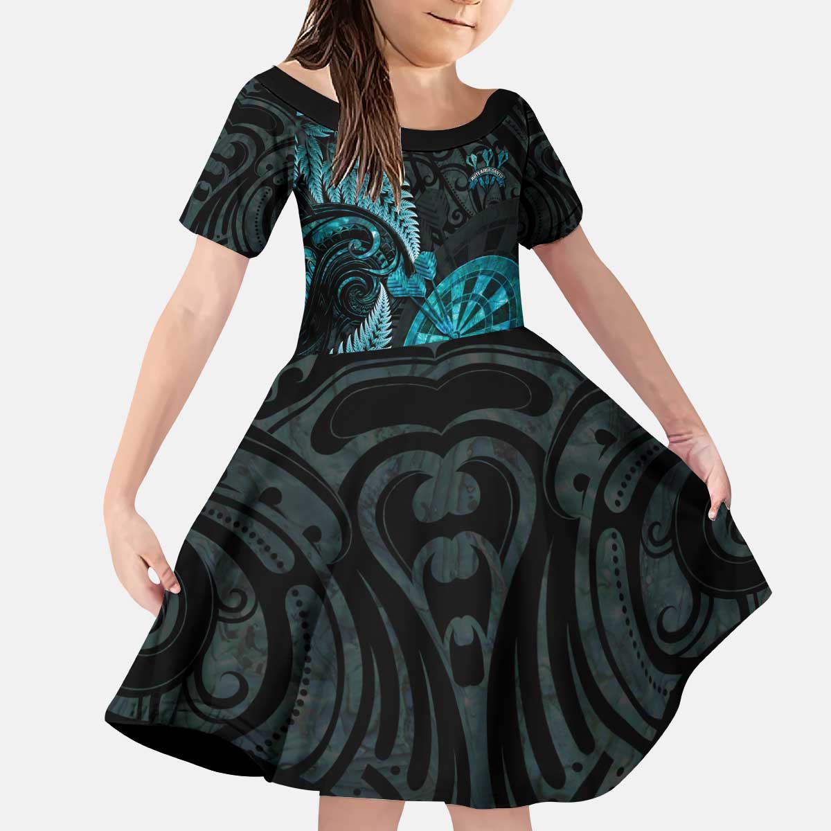 Personalised New Zealand Darts Kid Short Sleeve Dress Happiness Is A Tight Threesome Maori Paua Shell