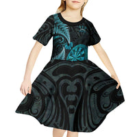 Personalised New Zealand Darts Kid Short Sleeve Dress Happiness Is A Tight Threesome Maori Paua Shell