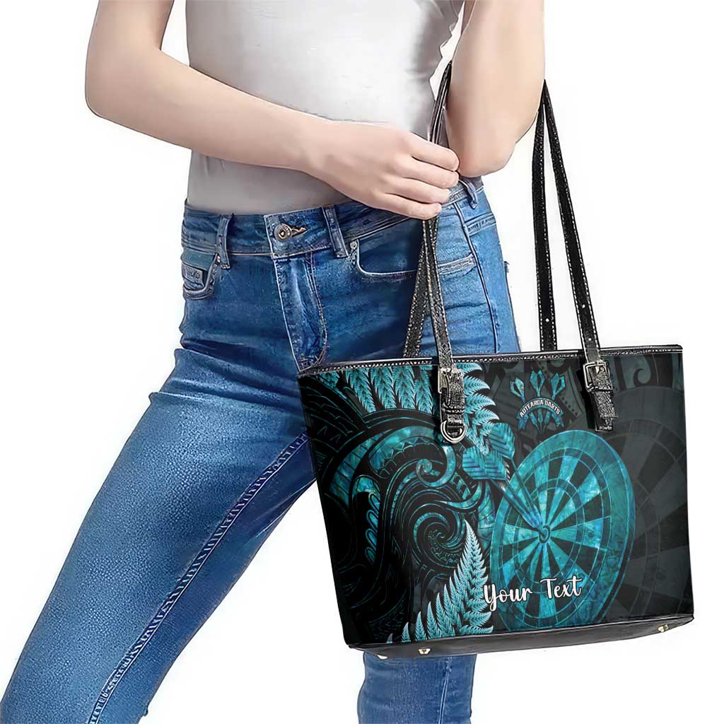 Personalised New Zealand Darts Leather Tote Bag Happiness Is A Tight Threesome Maori Paua Shell