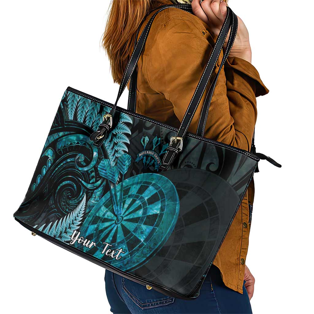 Personalised New Zealand Darts Leather Tote Bag Happiness Is A Tight Threesome Maori Paua Shell
