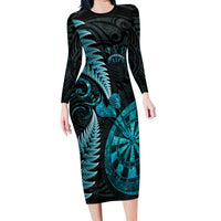 Personalised New Zealand Darts Long Sleeve Bodycon Dress Happiness Is A Tight Threesome Maori Paua Shell