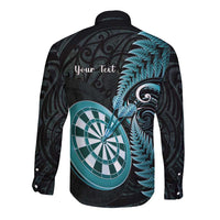 Personalised New Zealand Darts Long Sleeve Button Shirt Happiness Is A Tight Threesome Maori Paua Shell