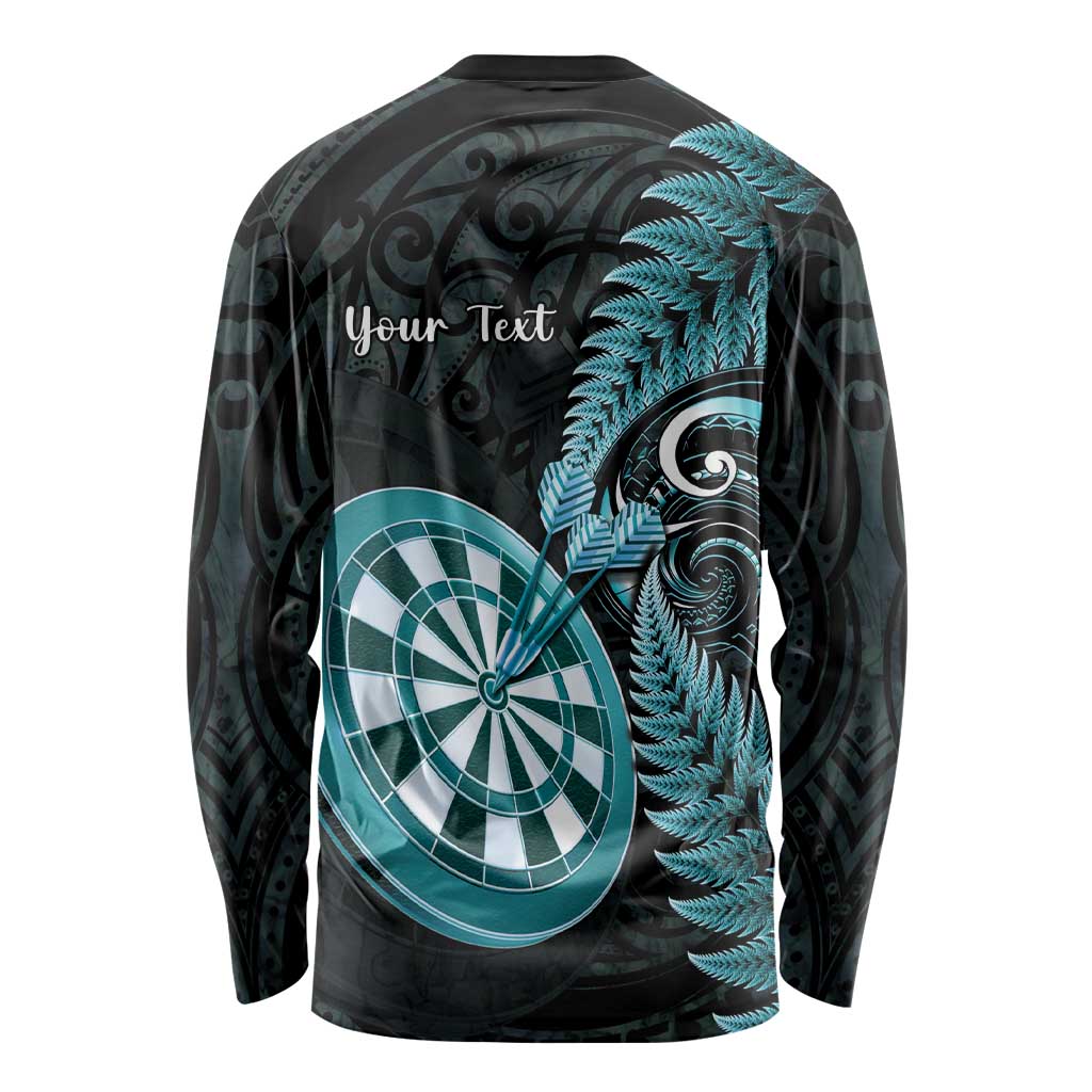 Personalised New Zealand Darts Long Sleeve Shirt Happiness Is A Tight Threesome Maori Paua Shell