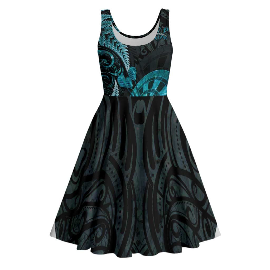 Personalised New Zealand Darts Midi Dress Happiness Is A Tight Threesome Maori Paua Shell LT14 Turquoise - Polynesian Pride