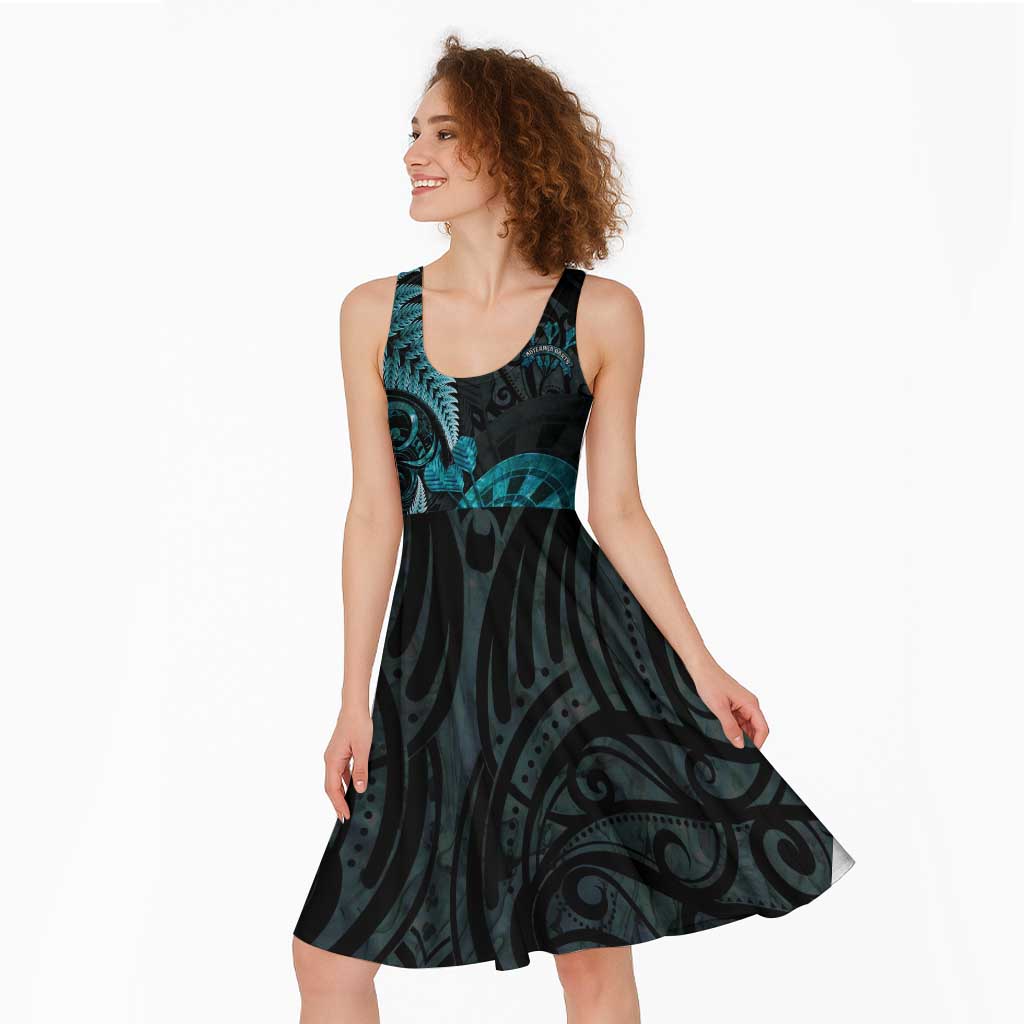 Personalised New Zealand Darts Midi Dress Happiness Is A Tight Threesome Maori Paua Shell LT14 - Polynesian Pride