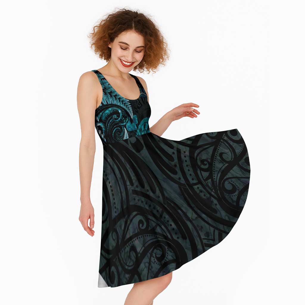 Personalised New Zealand Darts Midi Dress Happiness Is A Tight Threesome Maori Paua Shell LT14 - Polynesian Pride