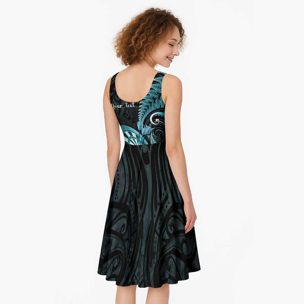 Personalised New Zealand Darts Midi Dress Happiness Is A Tight Threesome Maori Paua Shell LT14 - Polynesian Pride