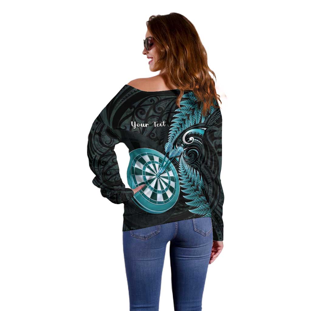 Personalised New Zealand Darts Off Shoulder Sweater Happiness Is A Tight Threesome Maori Paua Shell