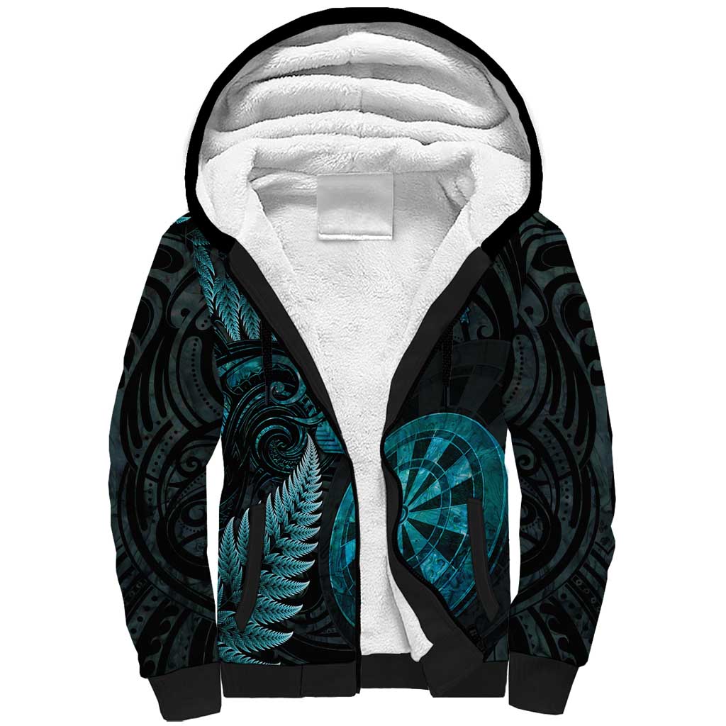 Personalised New Zealand Darts Sherpa Hoodie Happiness Is A Tight Threesome Maori Paua Shell
