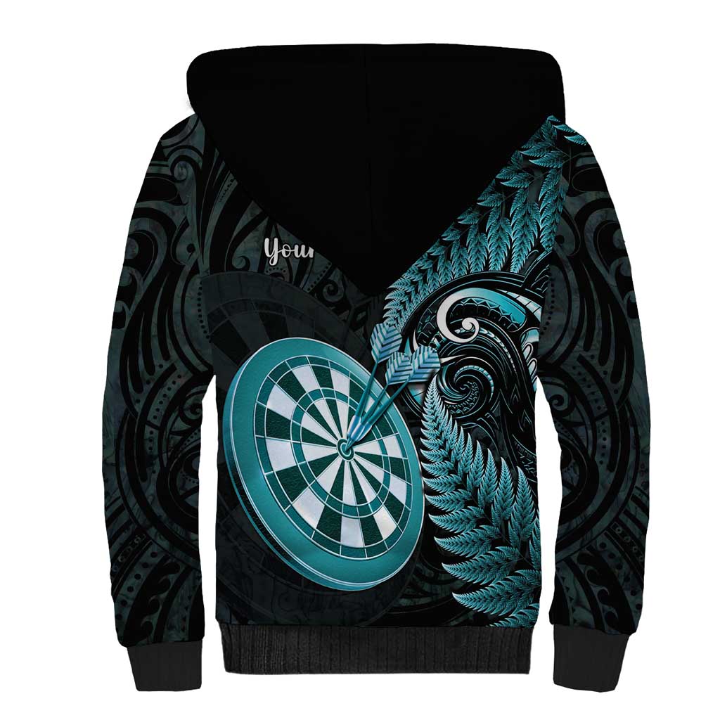 Personalised New Zealand Darts Sherpa Hoodie Happiness Is A Tight Threesome Maori Paua Shell