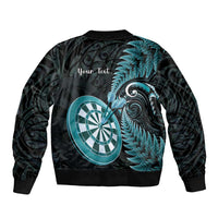 Personalised New Zealand Darts Sleeve Zip Bomber Jacket Happiness Is A Tight Threesome Maori Paua Shell