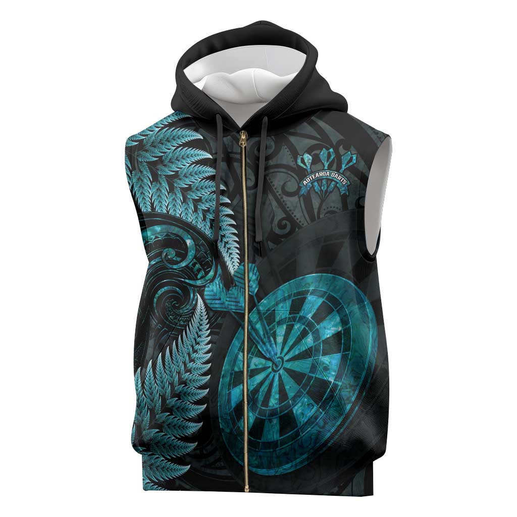 Personalised New Zealand Darts Sleeveless Zip Hoodie Happiness Is A Tight Threesome Maori Paua Shell - Polynesian Pride