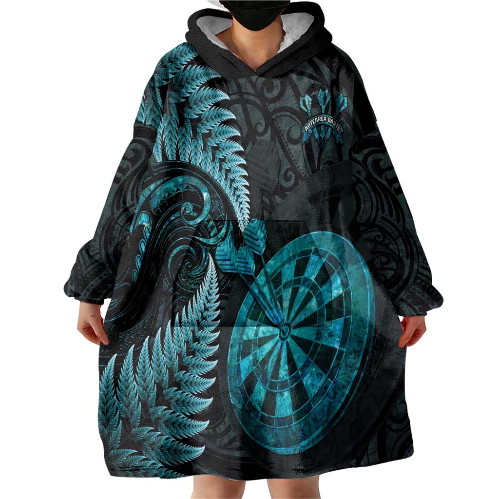 Personalised New Zealand Darts Wearable Blanket Hoodie Happiness Is A Tight Threesome Maori Paua Shell