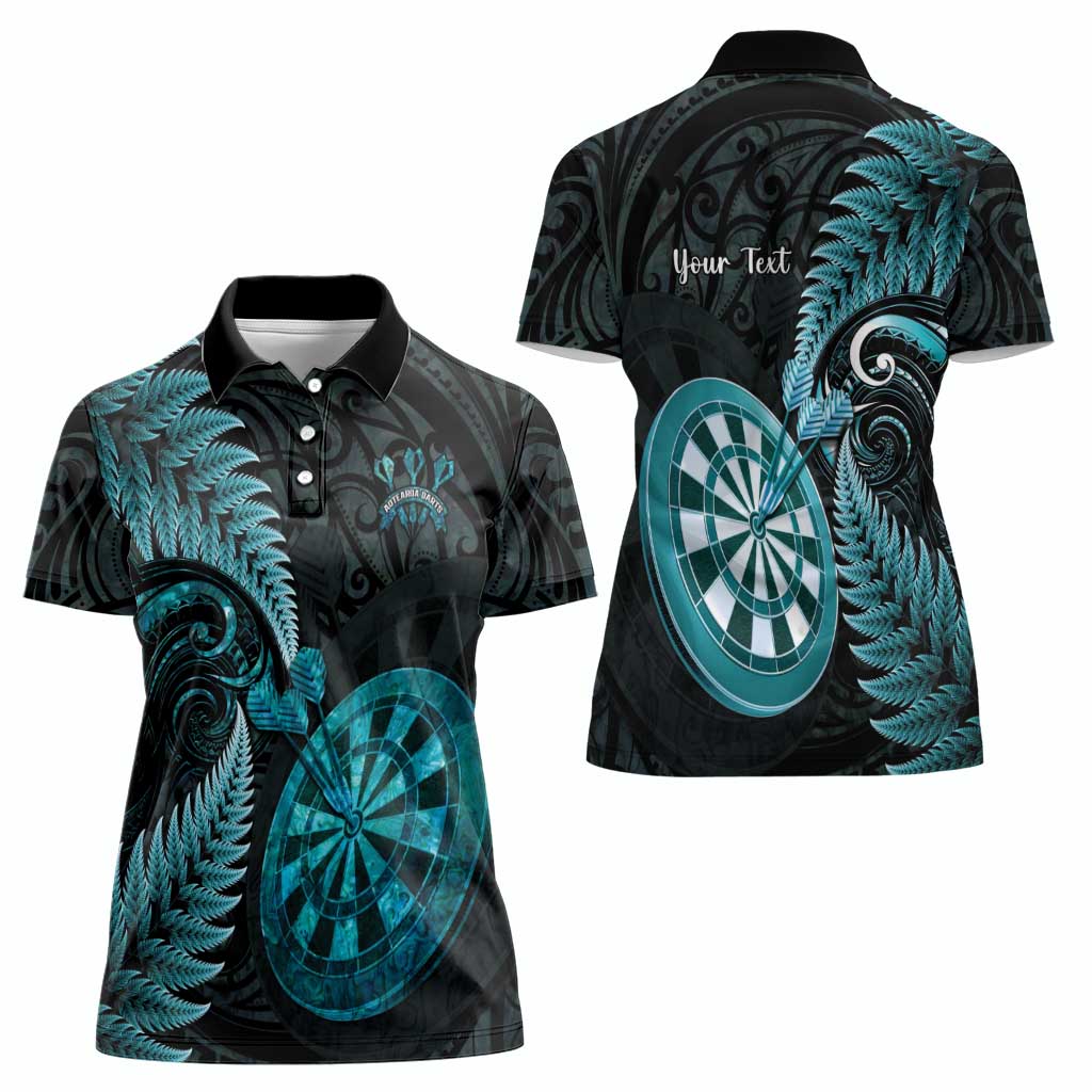 Personalised New Zealand Darts Women Polo Shirt Happiness Is A Tight Threesome Maori Paua Shell