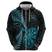 Personalised New Zealand Darts Zip Hoodie Happiness Is A Tight Threesome Maori Paua Shell