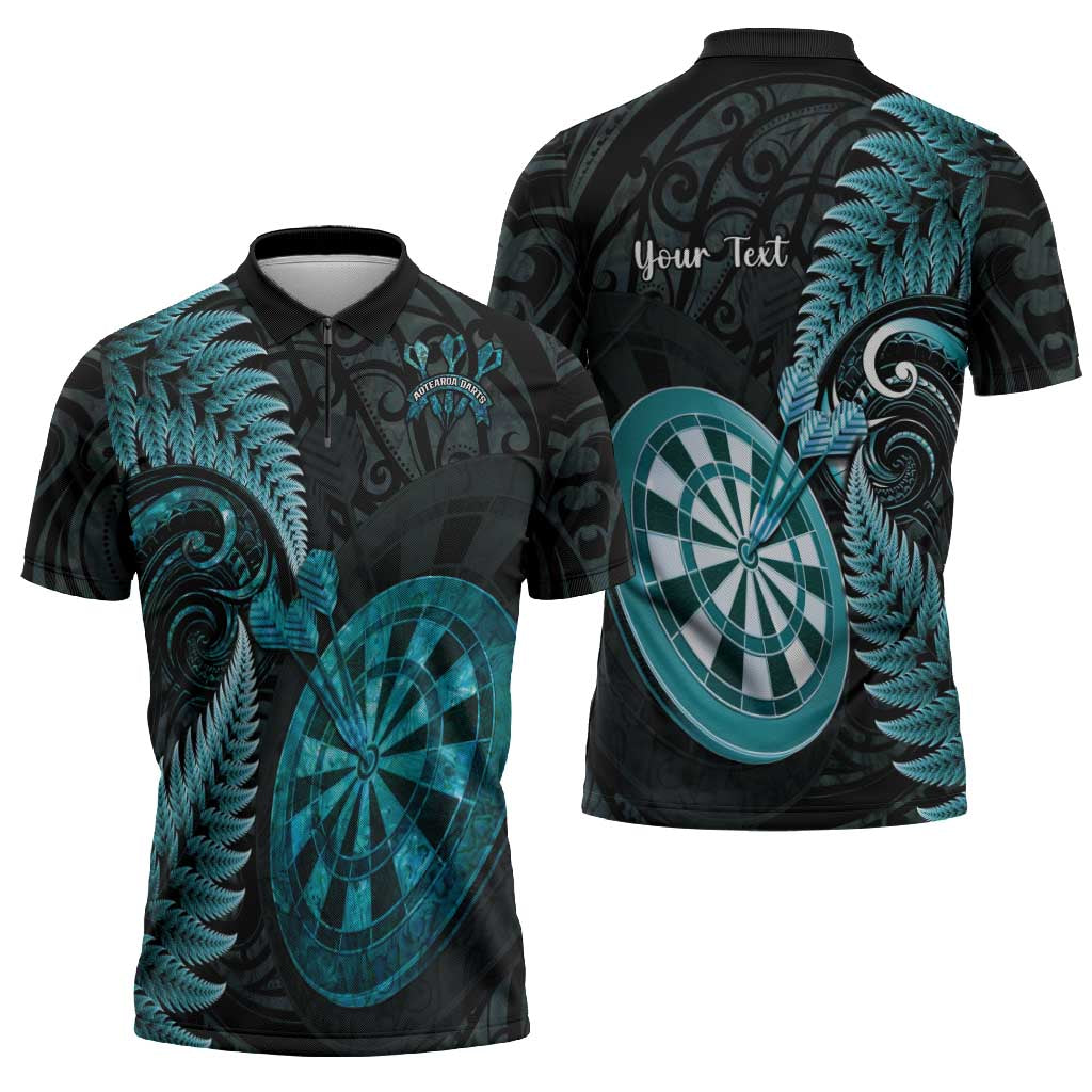 Personalised New Zealand Darts Zipper Polo Shirt Happiness Is A Tight Threesome Maori Paua Shell - Polynesian Pride