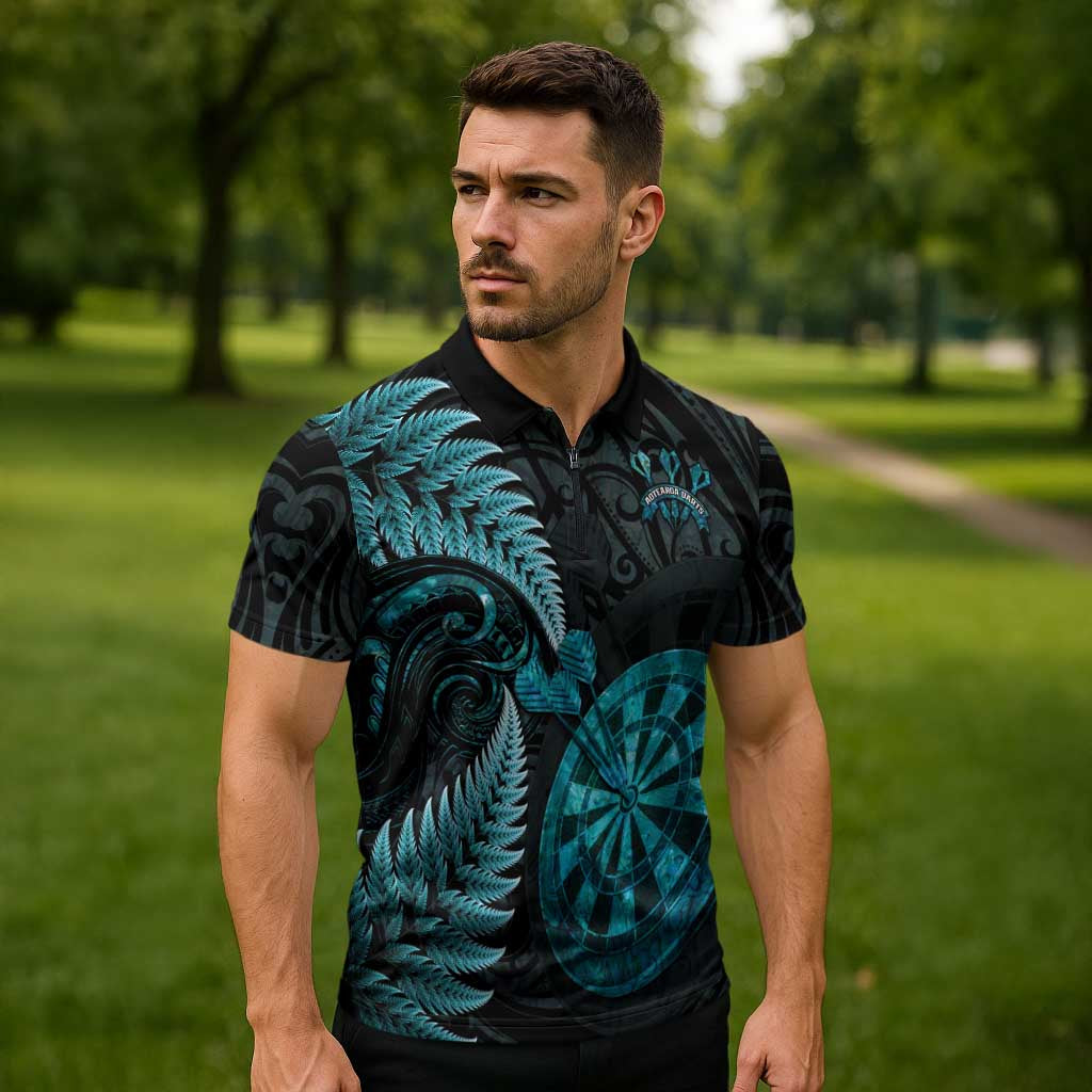 Personalised New Zealand Darts Zipper Polo Shirt Happiness Is A Tight Threesome Maori Paua Shell - Polynesian Pride