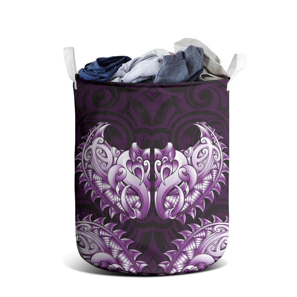 New Zealand Ta Moko Laundry Basket Aotearoa Maori Chest Tattoo Purple