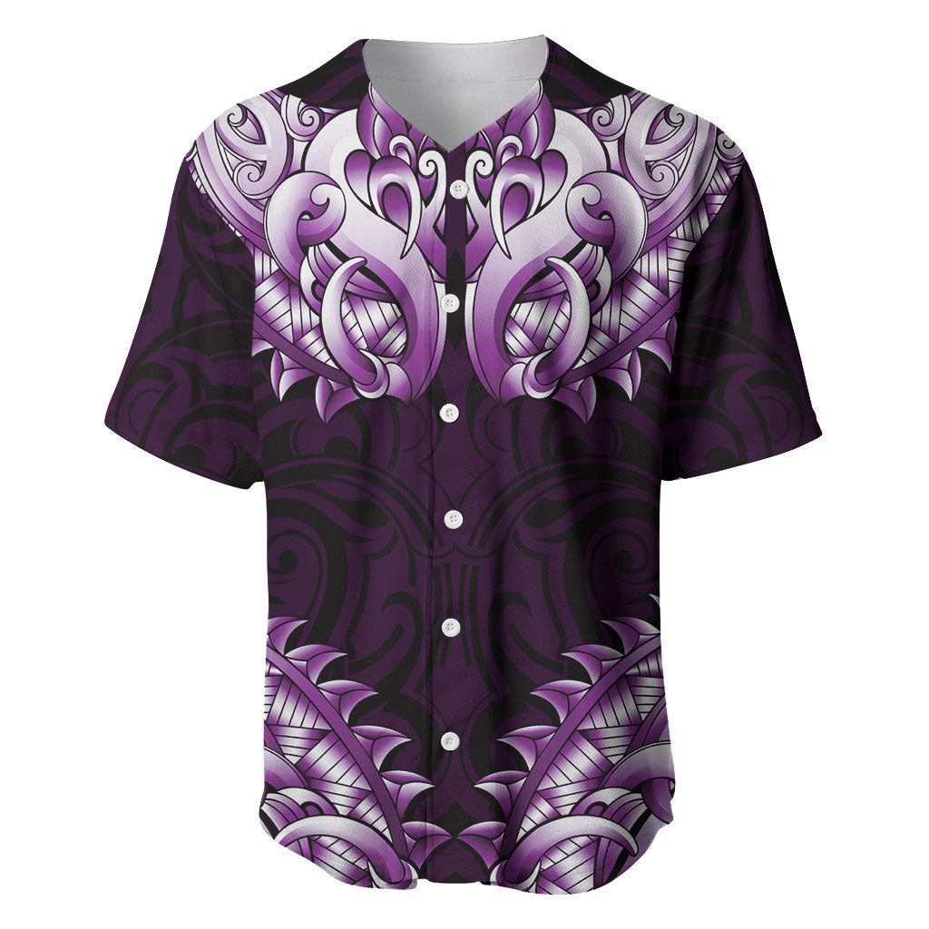 New Zealand Ta Moko Baseball Jersey Aotearoa Maori Chest Tattoo Purple