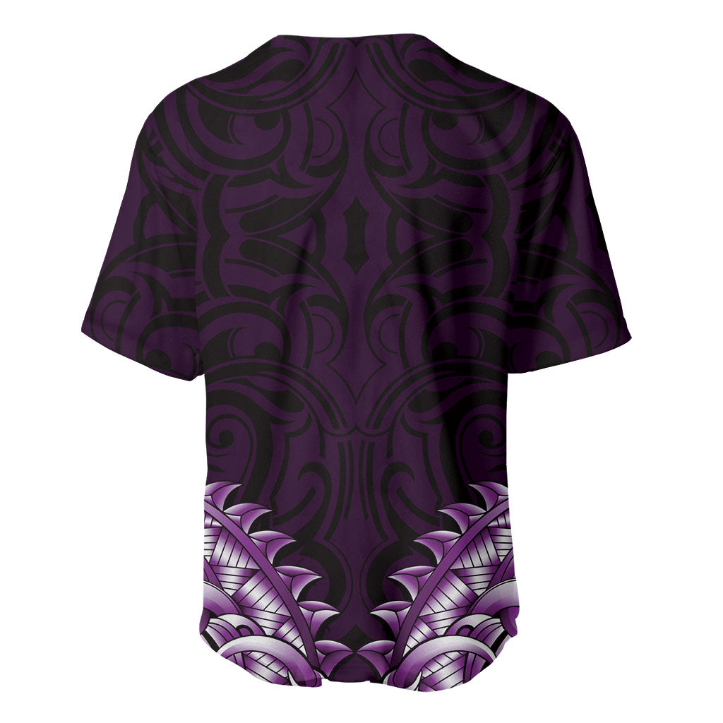 New Zealand Ta Moko Baseball Jersey Aotearoa Maori Chest Tattoo Purple