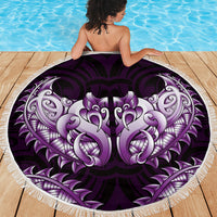 New Zealand Ta Moko Beach Blanket Aotearoa Maori Chest Tattoo Purple