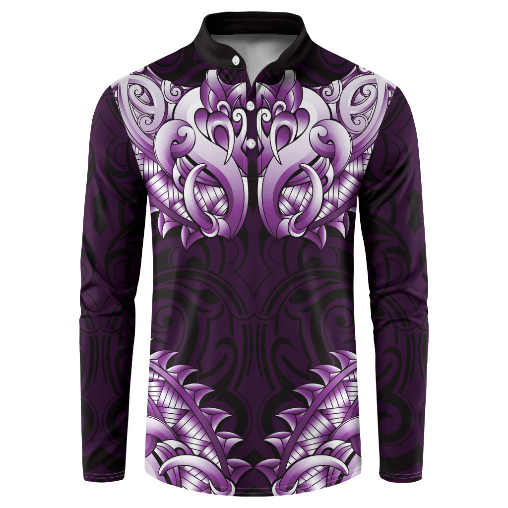 New Zealand Ta Moko Button Sweatshirt Aotearoa Maori Chest Tattoo Purple