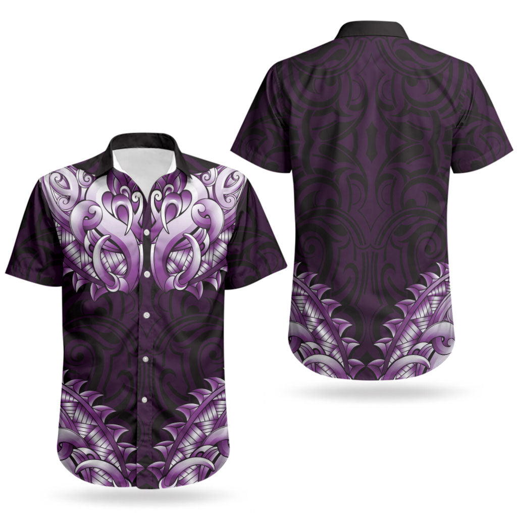 New Zealand Ta Moko Couples Matching Tank Maxi Dress and Hawaiian Shirt Aotearoa Maori Chest Tattoo Purple