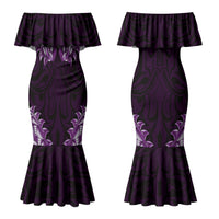 New Zealand Ta Moko Family Matching Mermaid Dress and Hawaiian Shirt Aotearoa Maori Chest Tattoo Purple