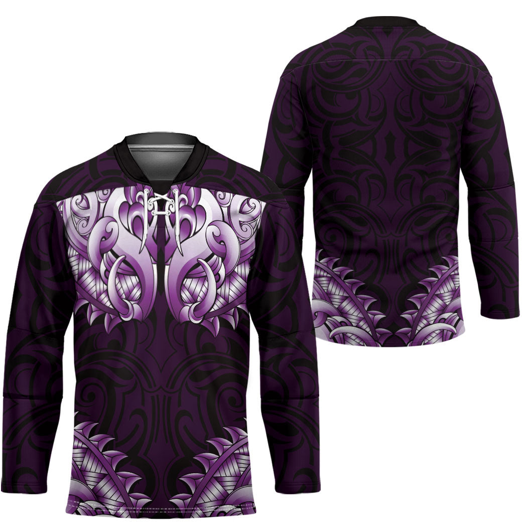 New Zealand Ta Moko Hockey Jersey Aotearoa Maori Chest Tattoo Purple
