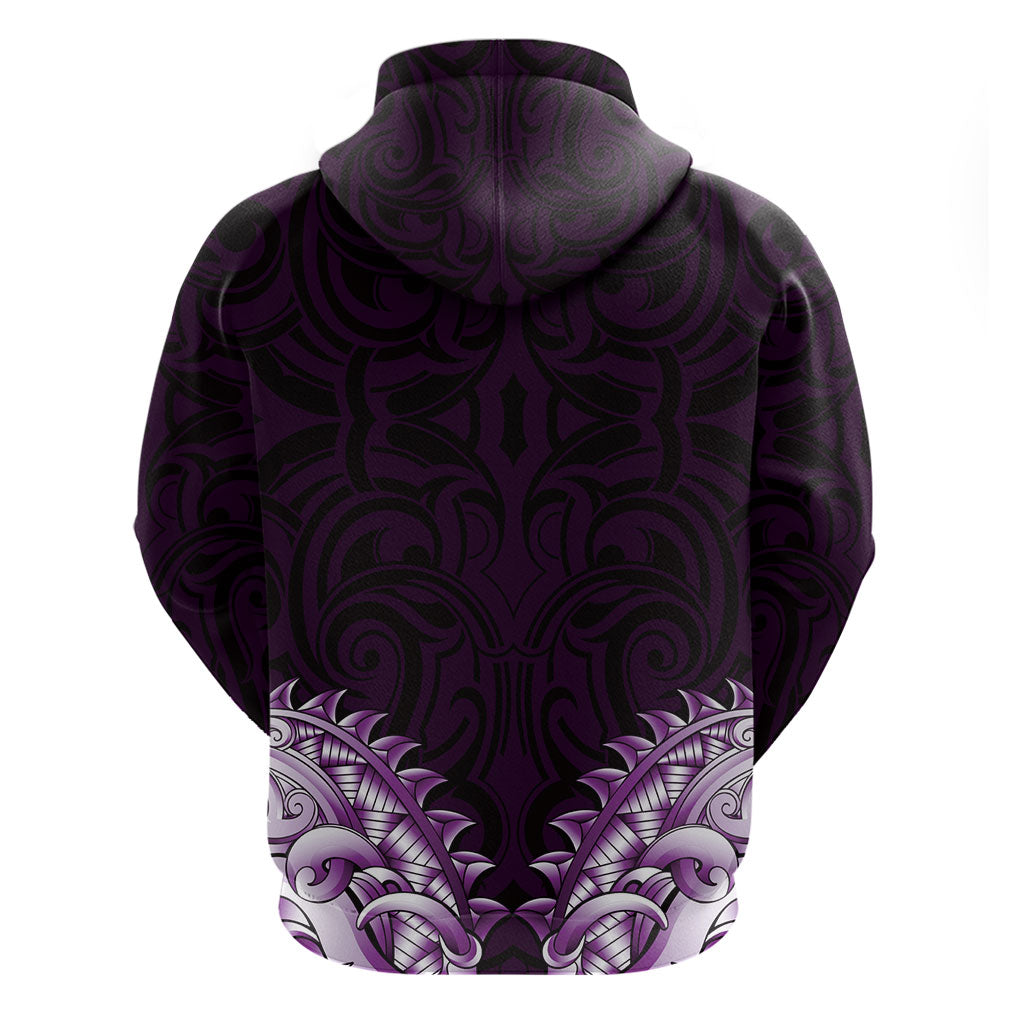 New Zealand Ta Moko Hoodie Aotearoa Maori Chest Tattoo Purple