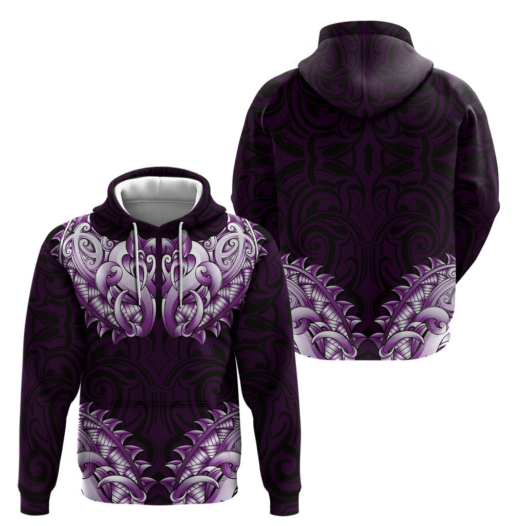 New Zealand Ta Moko Hoodie Aotearoa Maori Chest Tattoo Purple