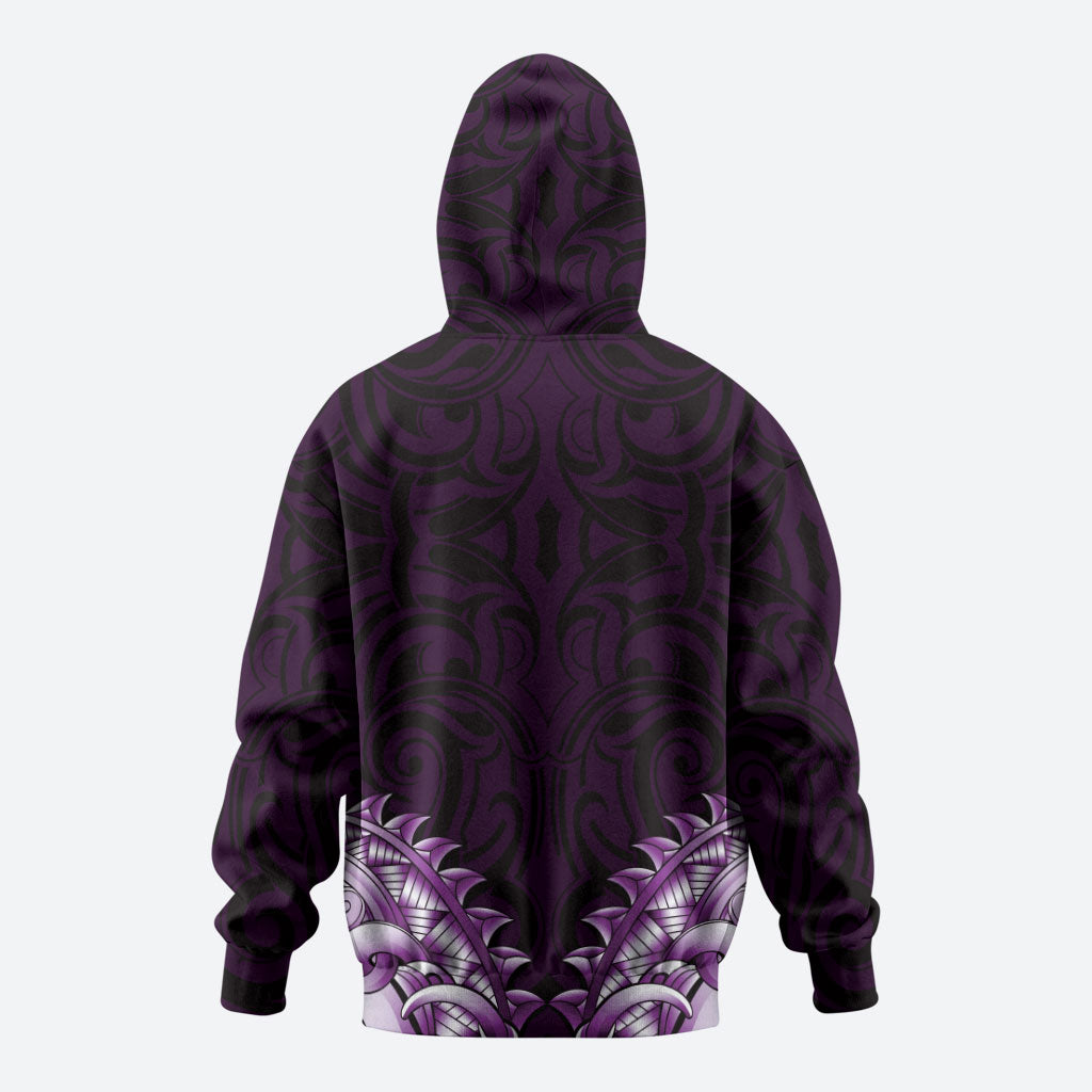 New Zealand Ta Moko Hoodie Aotearoa Maori Chest Tattoo Purple