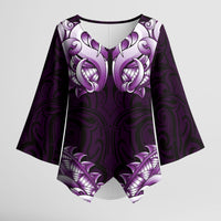 New Zealand Ta Moko Kimono Sleeve Blouse Aotearoa Maori Chest Tattoo Purple