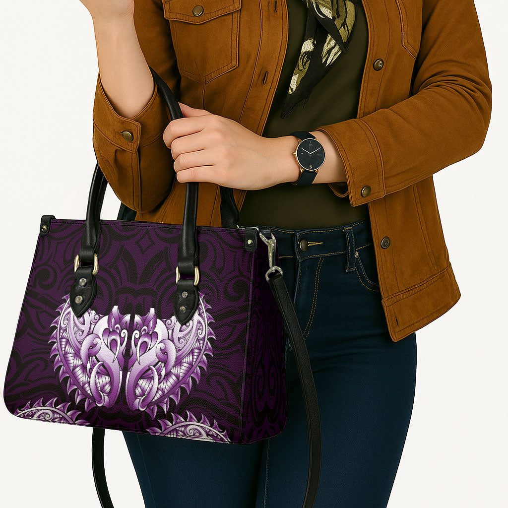 New Zealand Ta Moko Leather Bag Aotearoa Maori Chest Tattoo Purple
