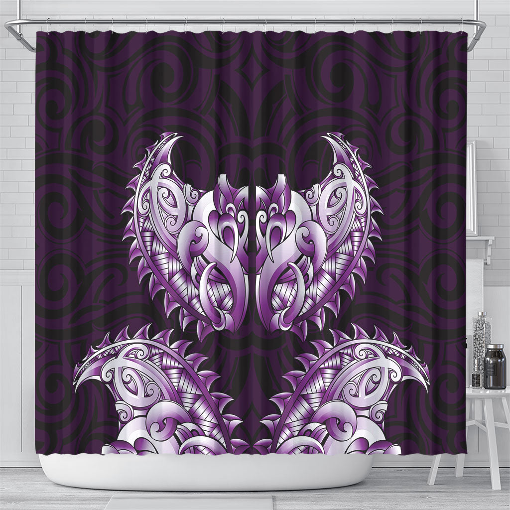 New Zealand Ta Moko Shower Curtain Aotearoa Maori Chest Tattoo Purple