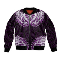 New Zealand Ta Moko Sleeve Zip Bomber Jacket Aotearoa Maori Chest Tattoo Purple