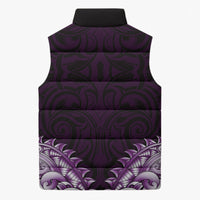 New Zealand Ta Moko Sleeveless Puffer Jacket Aotearoa Maori Chest Tattoo Purple