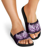 New Zealand Ta Moko Slide Sandals Aotearoa Maori Chest Tattoo Purple