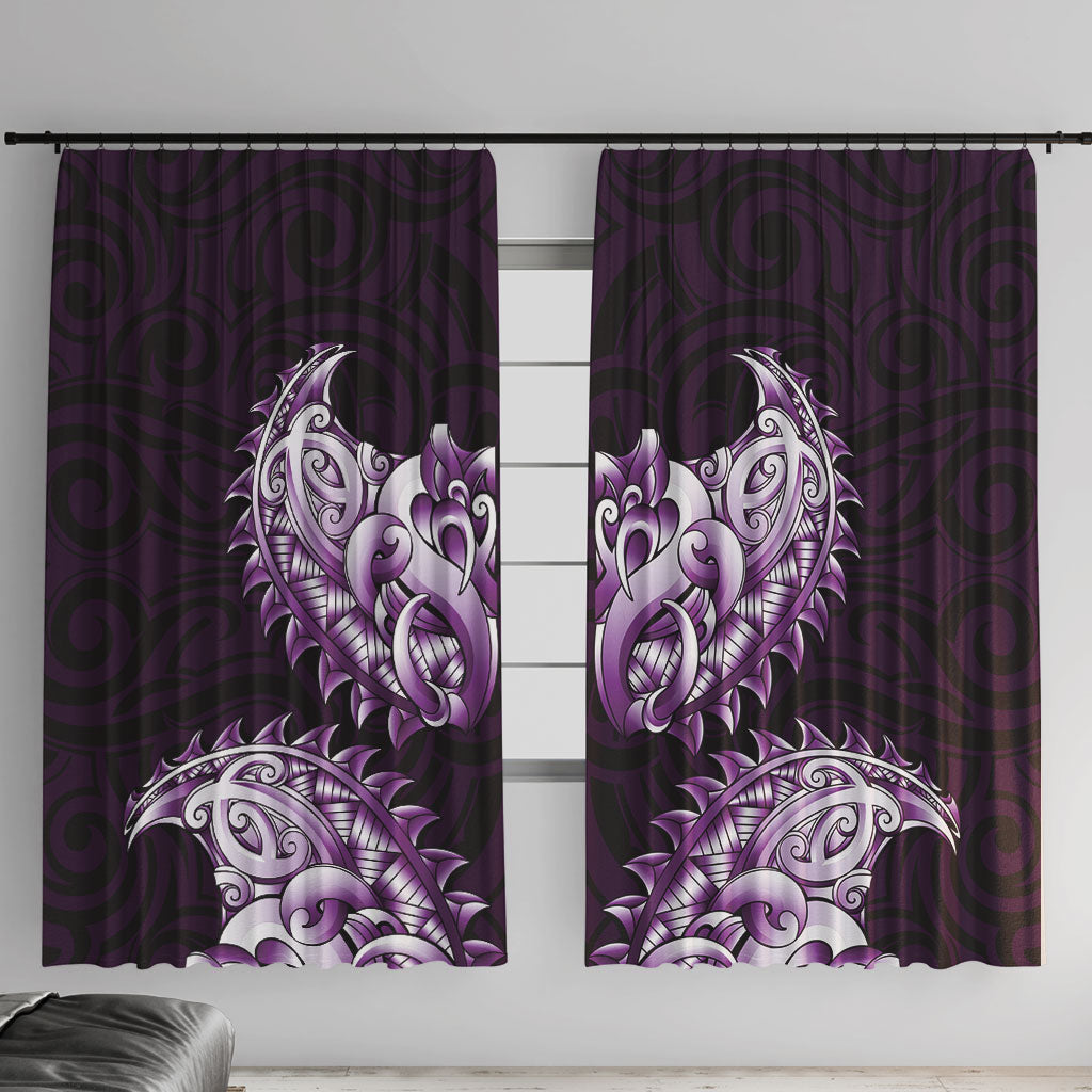 New Zealand Ta Moko Window Curtain Aotearoa Maori Chest Tattoo Purple