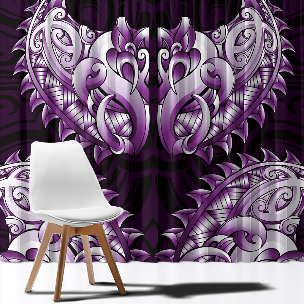 New Zealand Ta Moko Window Curtain Aotearoa Maori Chest Tattoo Purple
