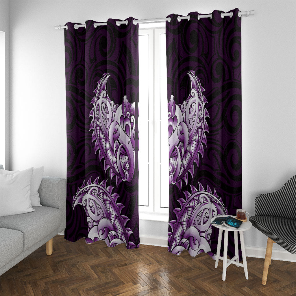 New Zealand Ta Moko Window Curtain Aotearoa Maori Chest Tattoo Purple