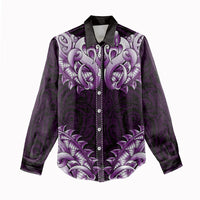 New Zealand Ta Moko Women Casual Shirt Aotearoa Maori Chest Tattoo Purple