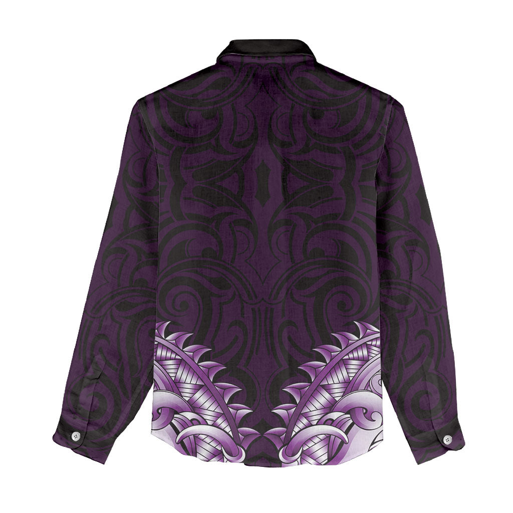 New Zealand Ta Moko Women Casual Shirt Aotearoa Maori Chest Tattoo Purple