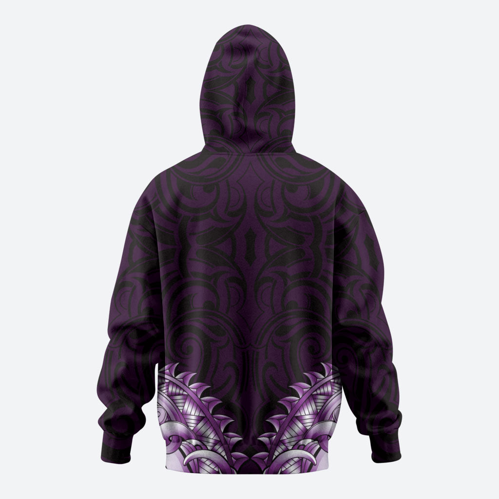 New Zealand Ta Moko Zip Hoodie Aotearoa Maori Chest Tattoo Purple